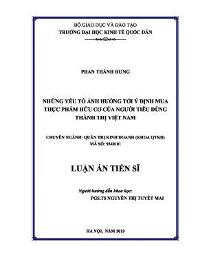 Yếu tố ảnh hưởng đến ý định mua thực phẩm hữu cơ của