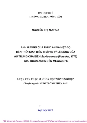 Ảnh hưởng của thức ăn và mật độ đến sự phát triển của ấu 
