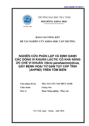 Nghiên cứu vi khuẩn lactic ức chế vibrio 