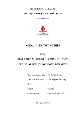 Phát triển bền vững ngành nuôi trồng thủy sản tại Thái Bình