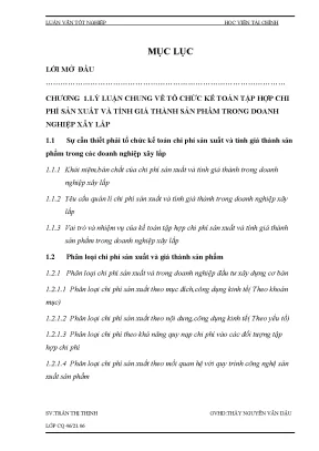 Chi phí sản xuất và giá thành sản phẩm xây lắp tại