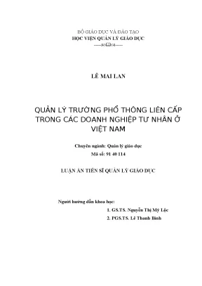 Quản lý trường phổ thông liên cấp tại doanh nghiệp tư 