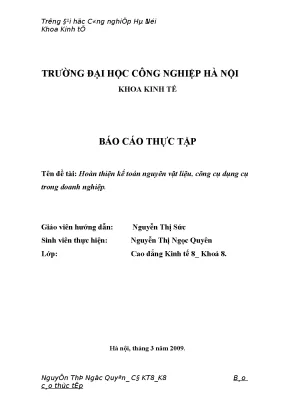 Hoàn thiện kế toán nguyên vật liệu và công cụ dụng cụ 