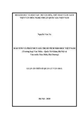 Bảo Tồn và Phát Huy Di Tích Nho Học Việt Nam: Văn Miếu 