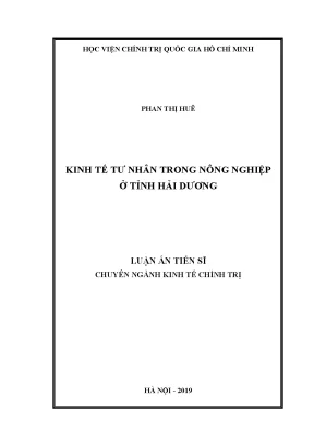 Kinh tế tư nhân trong nông nghiệp tại Hải Dương: Nghiên 