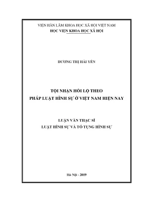 Nghiên cứu tội nhận hối lộ theo pháp luật hình sự Việt Nam