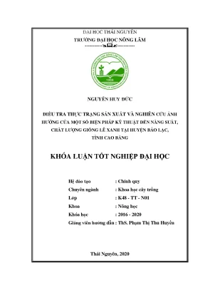 Nghiên cứu ảnh hưởng kỹ thuật đến năng suất giống lê 