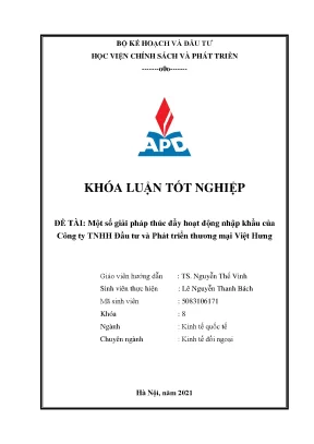 Giải pháp thúc đẩy nhập khẩu cho công ty TNHH Đầu tư và 