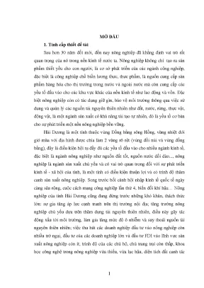 Phát triển nông nghiệp Hải Dương trong hội nhập kinh tế 