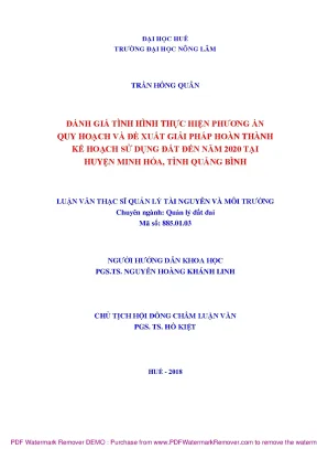 Đánh giá quy hoạch sử dụng đất huyện Minh Hóa, Quảng