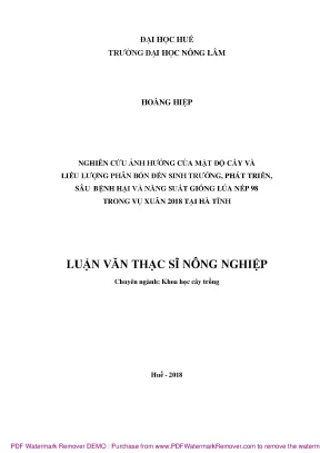 Nghiên cứu ảnh hưởng của mật độ cấy và phân bón đến năng 