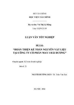 Tổ Chức Kế Toán Nguyên Vật Liệu Tại Công Ty Cổ Phần May 