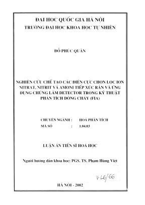 Nghiên cứu chế tạo điện cực chọn lọc ion nitrat, nitrit 