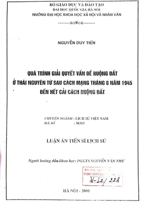 Giải quyết vấn đề ruộng đất ở Thái Nguyên từ 1945 đến