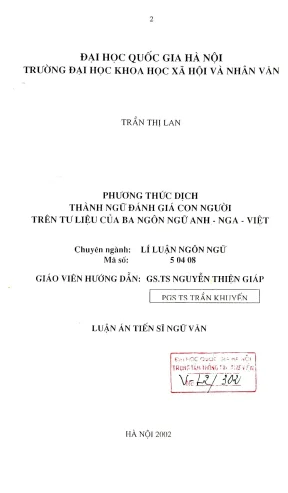 Nghiên cứu dịch thành ngữ đánh giá con người qua ba ngôn 