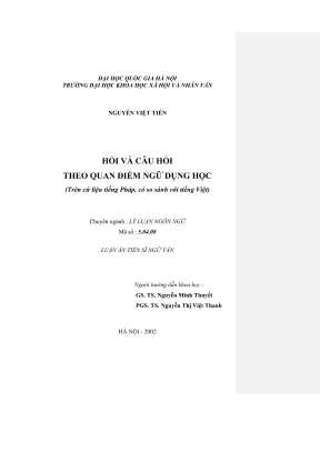 Nghiên cứu ngữ dụng học về hỏi và câu hỏi trong tiếng 