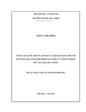 Nâng cao lòng trung thành khách hàng với bia chai Qui Nhơn