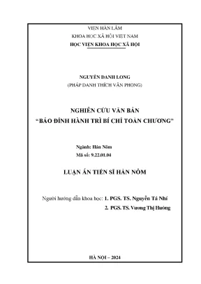 Nghiên cứu văn bản bảo đỉnh hành trì bí chỉ trong luận 