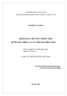 Khảo sát chủ ngữ tiếng Việt theo lý thuyết điển mẫu