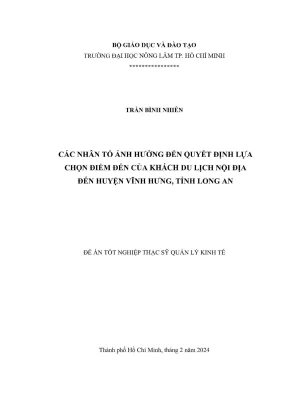Các yếu tố ảnh hưởng đến lựa chọn điểm đến của khách du