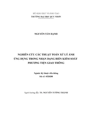 Nghiên cứu thuật toán xử lý ảnh cho nhận dạng biển số xe