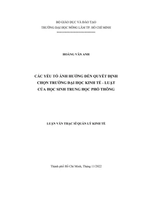 Yếu tố ảnh hưởng đến quyết định chọn trường đại học kinh 