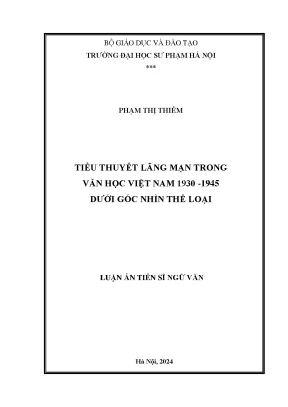 Tiểu thuyết lãng mạn Việt Nam 1930-1945: Phân tích thể loại