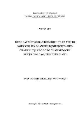 Nghiên cứu dịch tễ và yếu tố nguy cơ bệnh dịch tả heo 