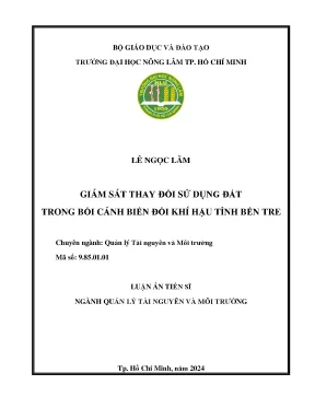 Giám sát thay đổi sử dụng đất tại Bến Tre trong bối cảnh