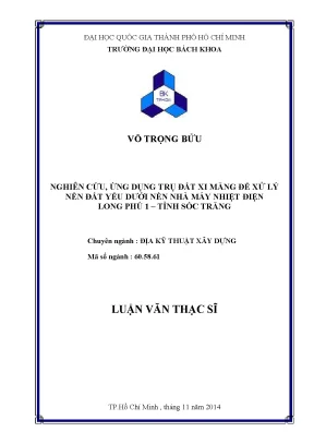 Nghiên cứu ứng dụng trụ đất xi măng xử lý nền đất yếu