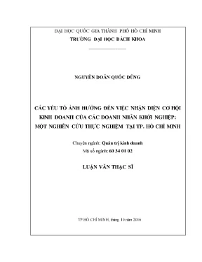 Yếu tố ảnh hưởng đến nhận diện cơ hội kinh doanh của
