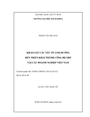 Yếu tố ảnh hưởng đến thành công của hệ thống ERP tại 