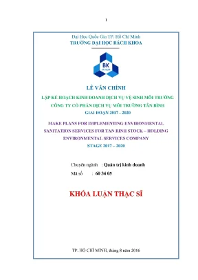 Kế hoạch kinh doanh dịch vụ vệ sinh môi trường tại Công