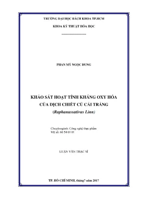 Khảo sát hoạt tính kháng oxy hóa của dịch chiết củ cải trắng