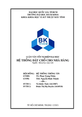 Hệ thống đặt chỗ nhà hàng: Luận văn tốt nghiệp khoa học