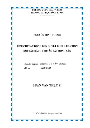 Tiêu chí lựa chọn đối tác đầu tư trong quản lý xây dựng