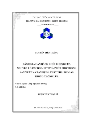 Đánh giá cân bằng nguyên tố trong sản xuất biogas và 