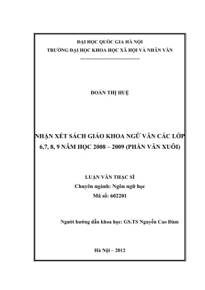 Đánh giá sách giáo khoa ngữ văn lớp 6-9 năm học 2008-2009