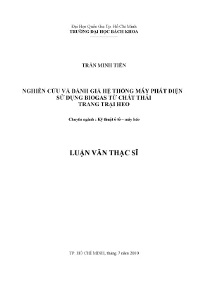 Nghiên cứu hệ thống máy phát điện biogas từ chất thải heo