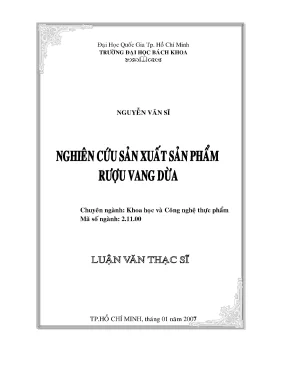 Nghiên cứu sản xuất rượu vang dừa trong công nghệ thực phẩm