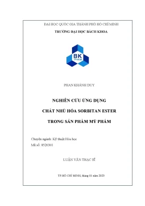 Luận văn thạc sĩ kỹ thuật hóa học nghiên cứu ứng dụng chất nhũ hóa sorbitan ester trong sản phẩm mỹ phẩm