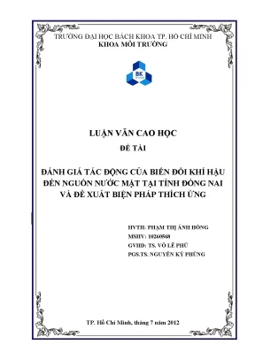 Đánh giá tác động biến đổi khí hậu đến nguồn nước tại 