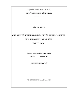 Yếu tố quyết định lựa chọn nhà hàng Nhật Bản tại TP.HCM