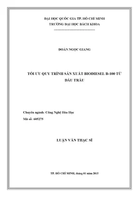 Tối ưu quy trình sản xuất biodiesel B100 từ dầu trẩu