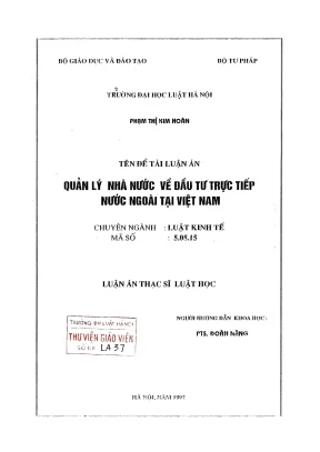 Luận Án Thạc Sĩ Luật Học: Quản Lý Nhà Nước Về Đầu Tư 