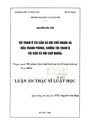 Luận Văn Thạc Sĩ Luật Học: Tội Tham Ô Tài Sản Xã Hội Chủ