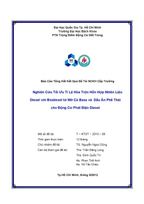 Nghiên cứu tối ưu tỉ lệ hỗn hợp diesel và biodiesel từ 