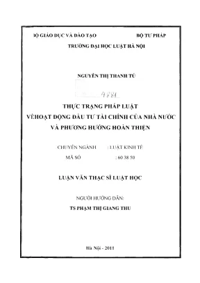 Thực Trạng Pháp Luật Đầu Tư Tài Chính Nhà Nước Và Giải