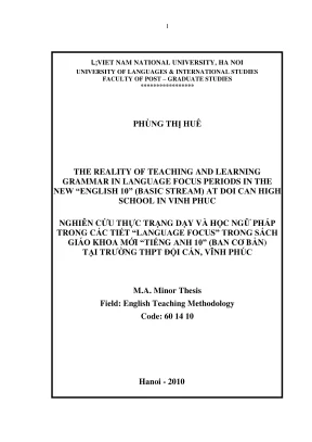 Thực tế dạy và học ngữ pháp trong giờ tiếng Anh 10 cơ