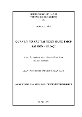 Luận Văn Thạc Sĩ: Quản Lý Nợ Xấu Tại Ngân Hàng TMCP Sài
